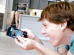 The sexy red haired lauren phillips was doing some chores around the house dressed in some super skimpy clothes. Just as she was about to start the dishes, her sons friend Rion came over awaiting her son. She had him check something out under her sink. He ended up getting stuck which made this the perfect time for her to swipe his phone and delete those creepshots he took. He would also have to learn his lesson. Lauren punished him by sucking his cock and riding it. She even made him eat her ass after he got unstuck.video